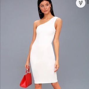 NWT Lulus Small WHITE ONE SHOULDER BODYCON MIDI DRESS